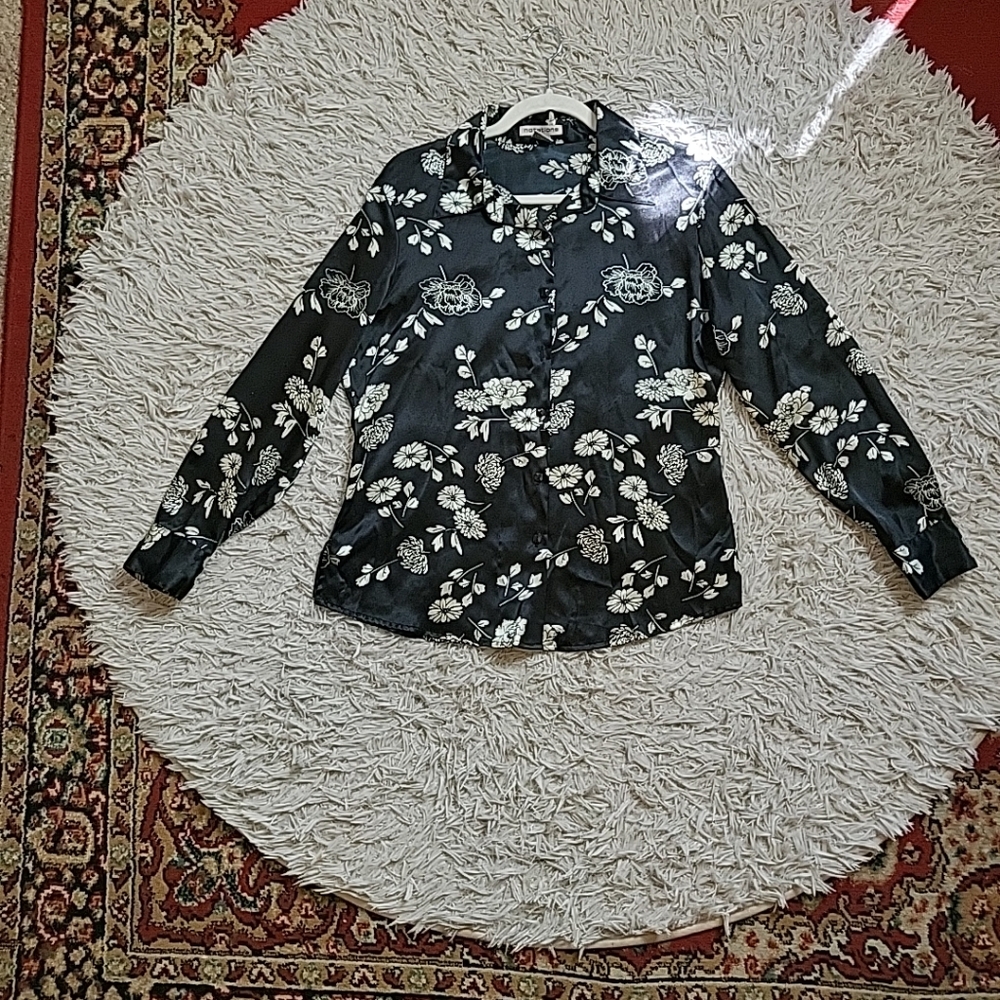 Vintage 90s Y2K Notations Shirt Blouse Top Floral Size S Small Dark Romantic 💫✨